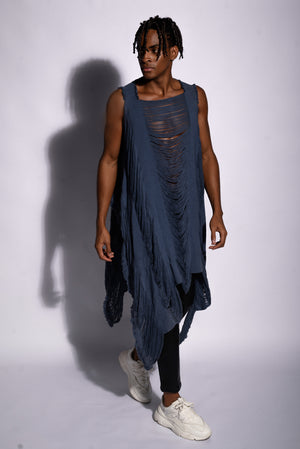 BLUE KNITTED Poncho